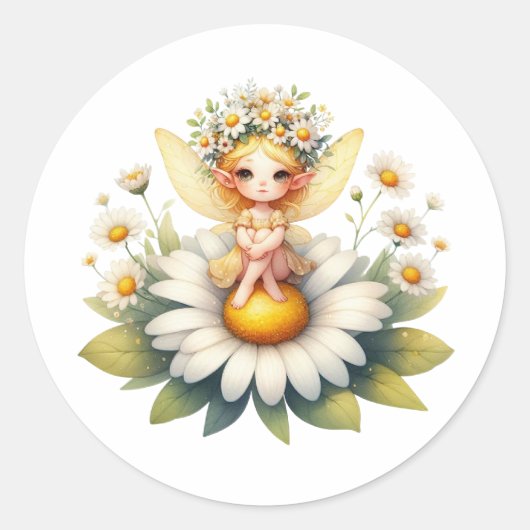 Watercolor Daisy Fairy Runder Aufkleber (Vorderseite)