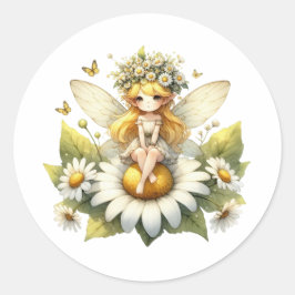 Watercolor Daisy Fairy Runder Aufkleber
