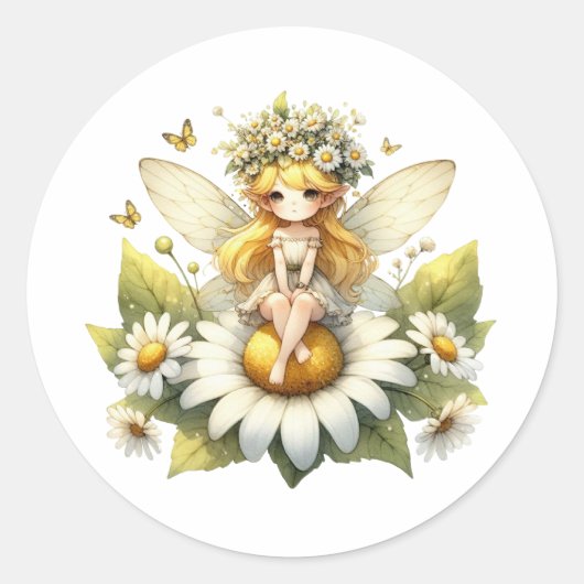 Watercolor Daisy Fairy Runder Aufkleber (Vorderseite)