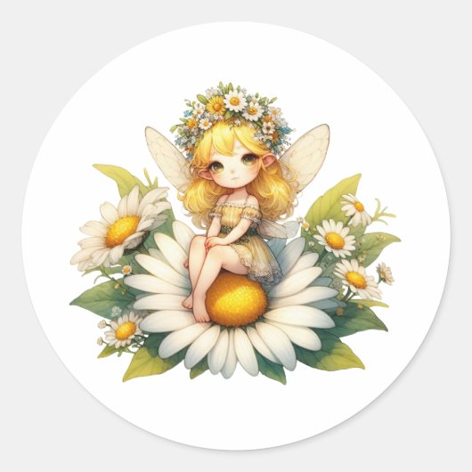 Watercolor Daisy Fairy Runder Aufkleber (Vorderseite)