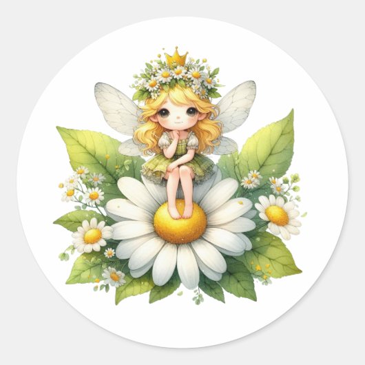 Watercolor Daisy Fairy Runder Aufkleber (Vorderseite)