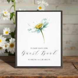 Watercolor Daisy Floral Wedding Guest Book Sign Fotodruck