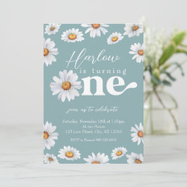 Watercolor Daisy One Girl's first Birthday Einladung