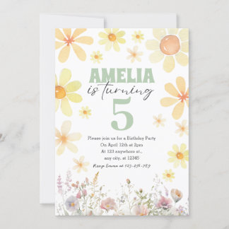 Watercolor Daisy Pastel Green zum Geburtstag Einla Einladung