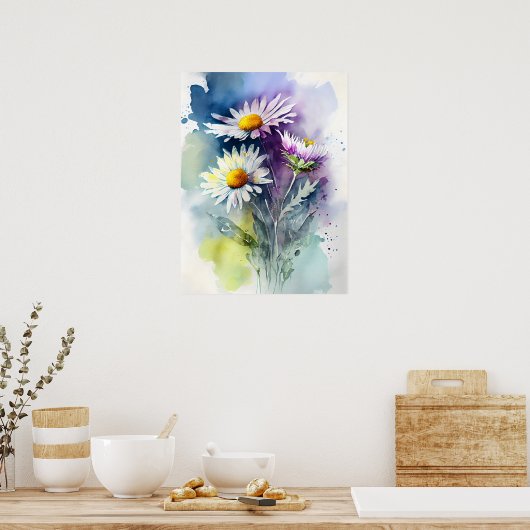 Watercolor Daisy Poster (Küche)