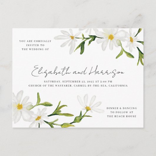 Watercolor Daisy Wedding Einladung Postkarte (Vorderseite)