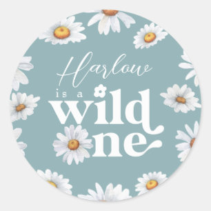 Watercolor Daisy Wild One Girl's first Birthday Cl Runder Aufkleber