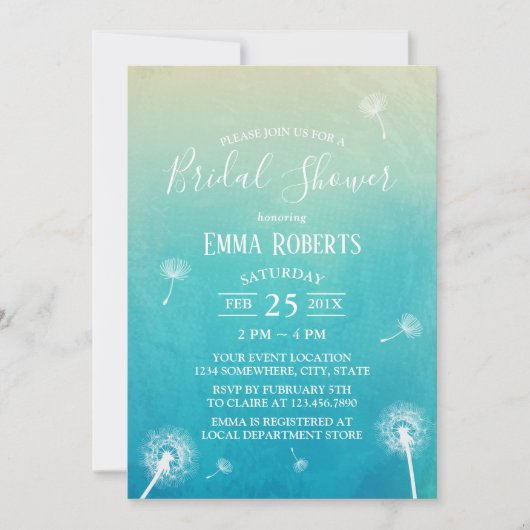 Watercolor Dandelion Spring Wedding Brautparty Einladung (Vorderseite)