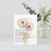 Watercolor Dandelion Wedding Guest Details Begleitkarte (Stehend Vorderseite)