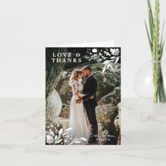 Watercolor-danken Blumenhochzeits-Foto Ihnen Dankeskarte (Vorderseite)