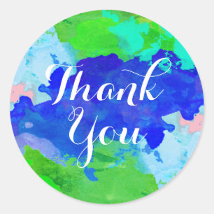 Watercolor danken Ihnen blaues der gebürstete Runder Aufkleber