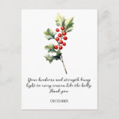 WATERCOLOR DECEMBER HOLLY BIRTH FLOWER POSTKARTE (Vorderseite)