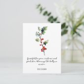 WATERCOLOR DECEMBER HOLLY BIRTH FLOWER POSTKARTE (Stehend Vorderseite)