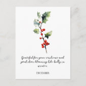 WATERCOLOR DECEMBER HOLLY BIRTH FLOWER POSTKARTE (Vorderseite)