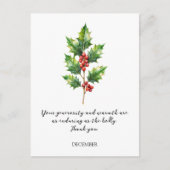 WATERCOLOR DECEMBER HOLLY BIRTH FLOWER POSTKARTE (Vorderseite)