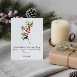 WATERCOLOR DECEMBER HOLLY BIRTH FLOWER POSTKARTE