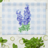 Watercolor Deep Blue Delphinium Pale Blue Gingham Geschirrtuch (Gefaltet)