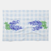 Watercolor Deep Blue Delphinium Pale Blue Gingham Geschirrtuch (Horizontal)