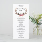 Watercolor Deer Antlers Country Wedding Rackcard Programm (Stehend Vorderseite)