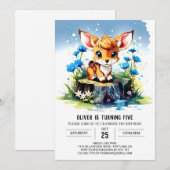 Watercolor Deer Boho Boy Birthday Einladung (Vorne/Hinten)