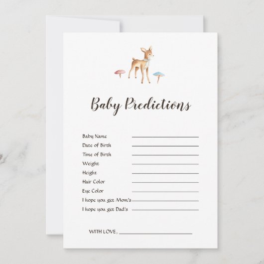 Watercolor Deer White Baby Shower Predictions Game (Vorderseite)