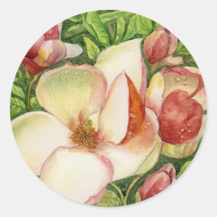 Watercolor der Magnolien-Blume Runder Aufkleber