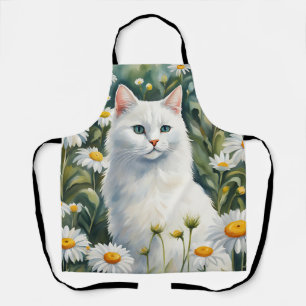 Watercolor der weißen Katze in einem Milchfeld Schürze