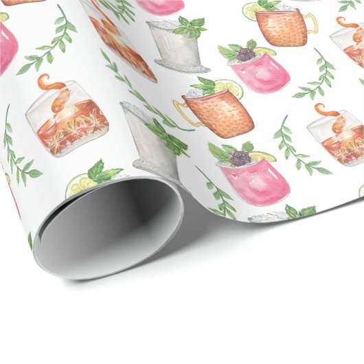 Watercolor Derby Day Mint Julep Getränke Geschenkpapier (Rolleneckpunkt)