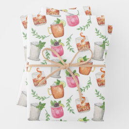 Watercolor Derby Day Mint Julep Getränke Geschenkpapier Set
