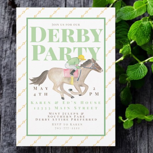 Watercolor Derby Party Horse Jockey Race Einladung