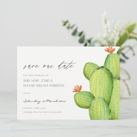 WATERCOLOR DESERT CACTUS BLUME SAVE THE DATE (Stehend Vorderseite)