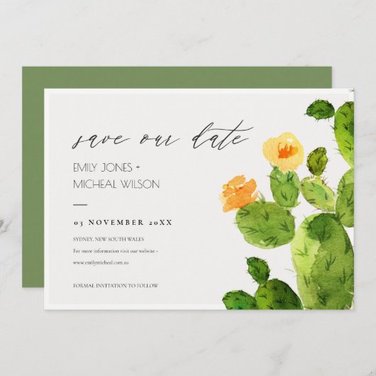 WATERCOLOR DESERT CACTUS BLUME SAVE THE DATE (Vorne/Hinten)