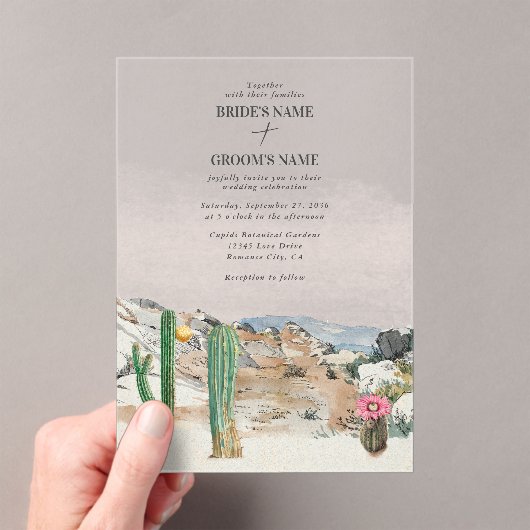 Watercolor Desert Cactus Boho Wedding Acryleinladungen (Insitu (Handheld))
