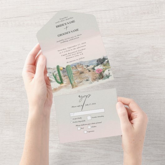 Watercolor Desert Cactus Boho Wedding All In One Einladung (Abreißtisch)