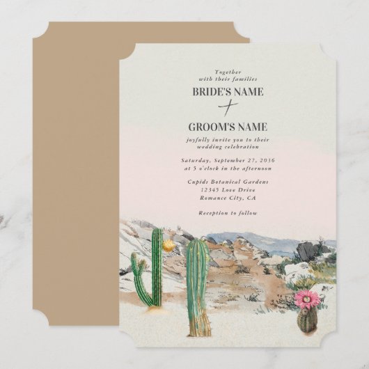 Watercolor Desert Cactus Boho Wedding Einladung (Vorne/Hinten)