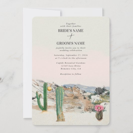 Watercolor Desert Cactus Boho Wedding Einladung (Vorderseite)