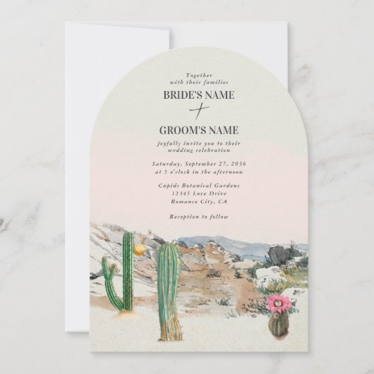 Watercolor Desert Cactus Boho Wedding Einladung (Vorderseite)