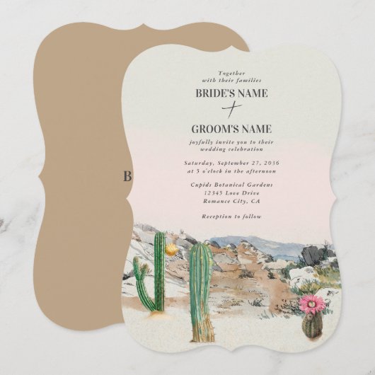 Watercolor Desert Cactus Boho Wedding Einladung (Vorne/Hinten)
