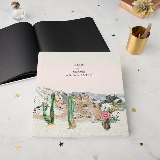 Watercolor Desert Cactus Boho Wedding Gästebuch (Vorderseite offen)