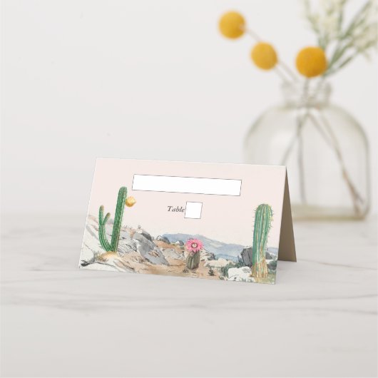 Watercolor Desert Cactus Boho Wedding Platzkarte (Vorderseite)