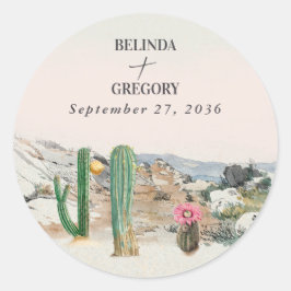 Watercolor Desert Cactus Boho Wedding Runder Aufkleber
