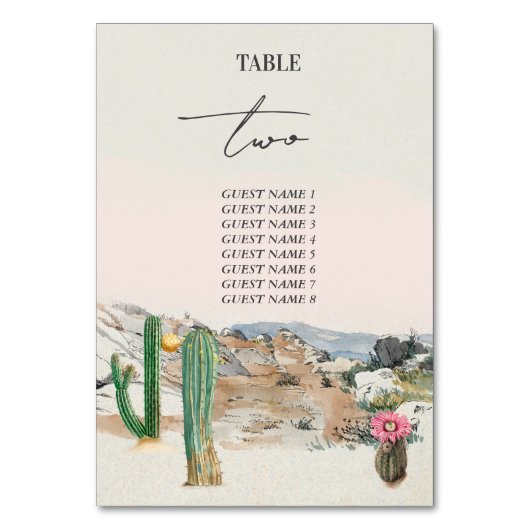 Watercolor Desert Cactus Boho Wedding Tischnummer (Vorderseite)