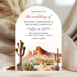 Watercolor Desert Mountain Cactus QR Code Wedding Einladung