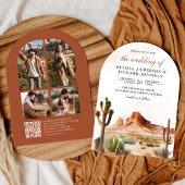 Watercolor Desert Mountain Cactus QR Code Wedding Einladung