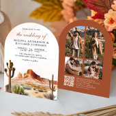 Watercolor Desert Mountain Cactus QR Code Wedding Einladung
