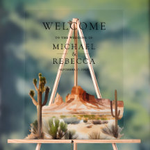 Watercolor Desert Mountain Cactus Wedding Welcome