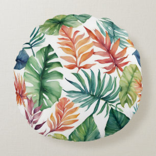 Watercolor-Design tropischer Blätter Rundes Kissen
