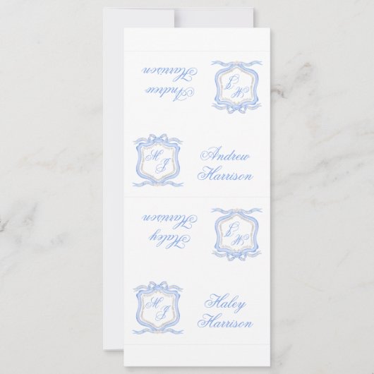 Watercolor Designer Blue Monogram Wappen DICards Einladung (Vorderseite)