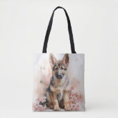WATERCOLOR DEUTSCHE SCHEPHERHERDE PUPPY HUND TASCHE (Vorderseite)