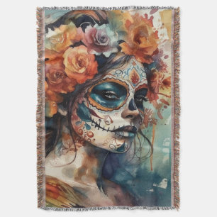 Watercolor Dia de los Muertos Catrina Decke